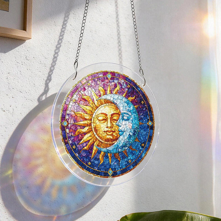 Sun and Moon in Harmony Acrylic Suncatcher – Celestial Light-Catching Window Art Décor