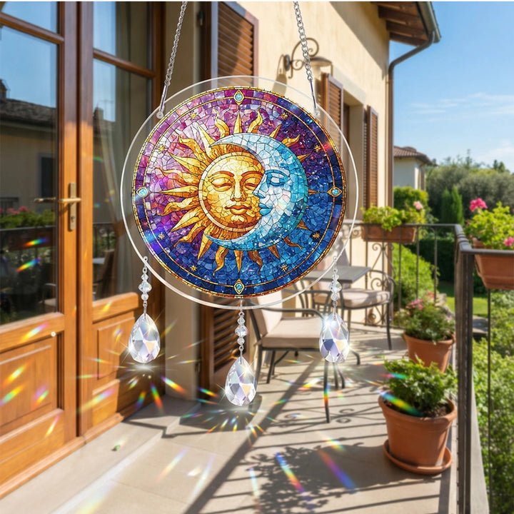 Sun and Moon in Harmony Acrylic Suncatcher – Celestial Light-Catching Window Art Décor