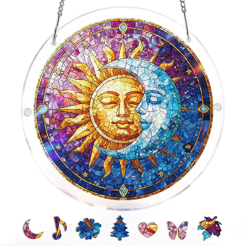 Sun & Moon in Harmony Acrylic Suncatcher Puzzle – Light Catching Window Art Décor