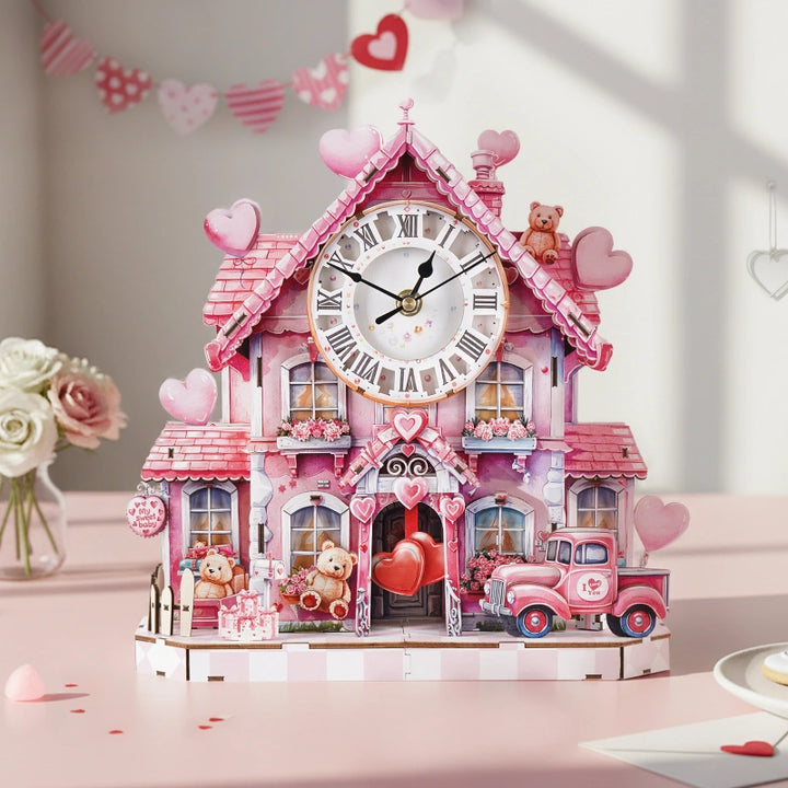 Sweetheart Cottage DIY Wooden Clock – 3D Puzzle Craft Kit & Functional Mechanical Clock Gift