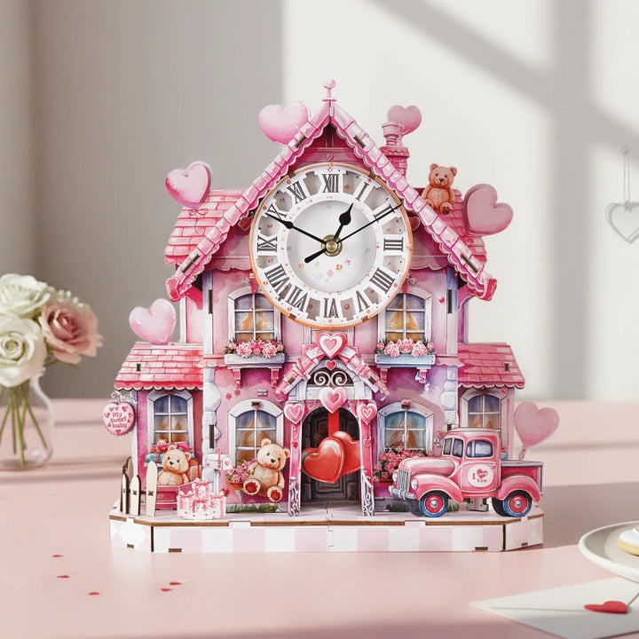 Sweetheart Cottage DIY Wooden Clock – 3D Puzzle Craft Kit & Functional Mechanical Clock Gift