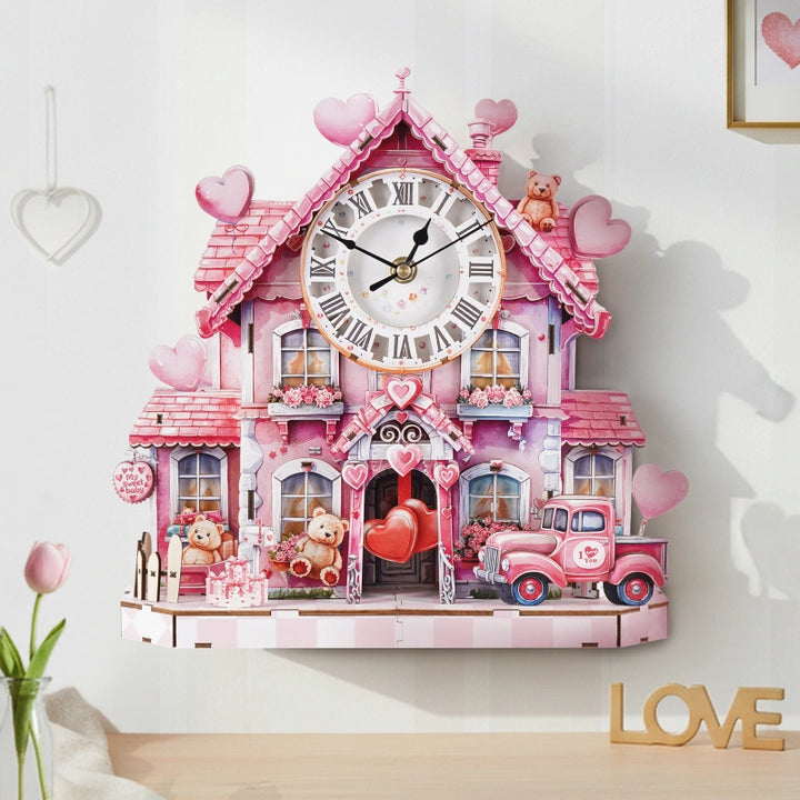 Sweetheart Cottage DIY Wooden Clock – 3D Puzzle Craft Kit & Functional Mechanical Clock Gift