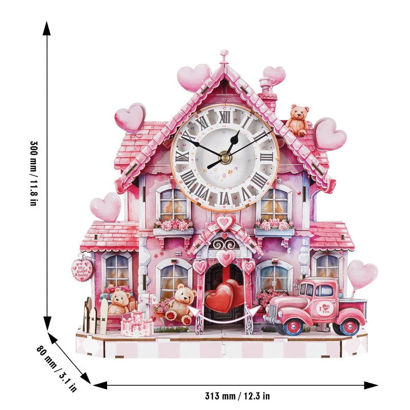 Sweetheart Cottage DIY Wooden Clock – 3D Puzzle Craft Kit & Functional Mechanical Clock Gift