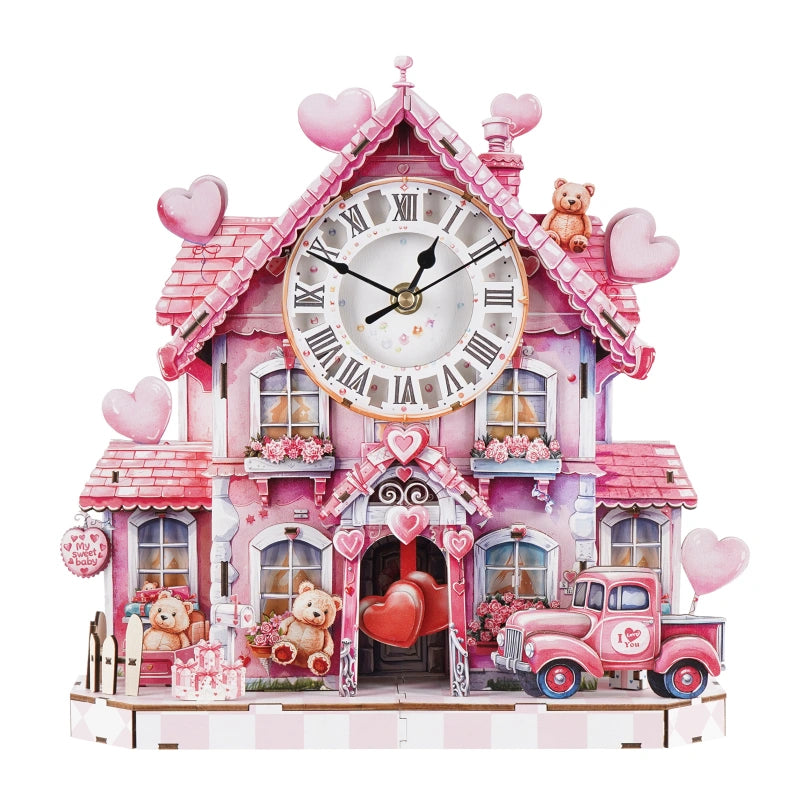 Sweetheart Cottage DIY Wooden Clock – 3D Puzzle Craft Kit & Functional Mechanical Clock Gift