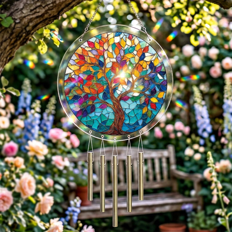 Tree of Luminous Leaves Acrylic Suncatcher – Radiant Tree of Life Window Hanging Decor