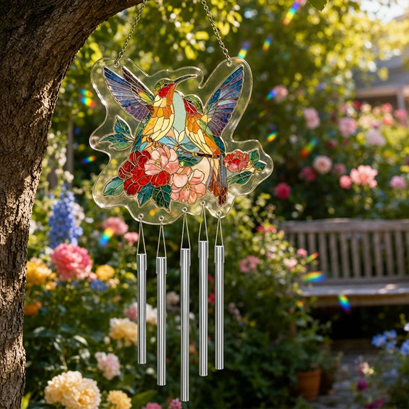 Two Birds of Spring Acrylic Suncatcher – Romantic Floral Bird Window Hanging Decor