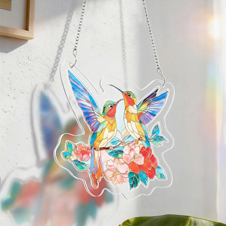 Two Birds of Spring Acrylic Suncatcher – Romantic Floral Bird Window Hanging Decor
