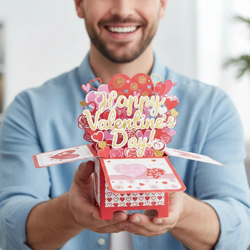 Valentine’s Day 3D Pop-Up Love Card – Romantic Anniversary Greeting Card with Envelope & Note Tag