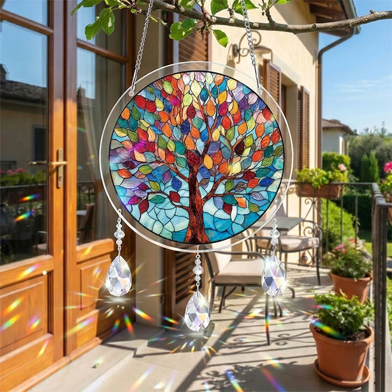 Vivid Tree of Life Acrylic Suncatcher – Radiant Nature Window Hanging Decor